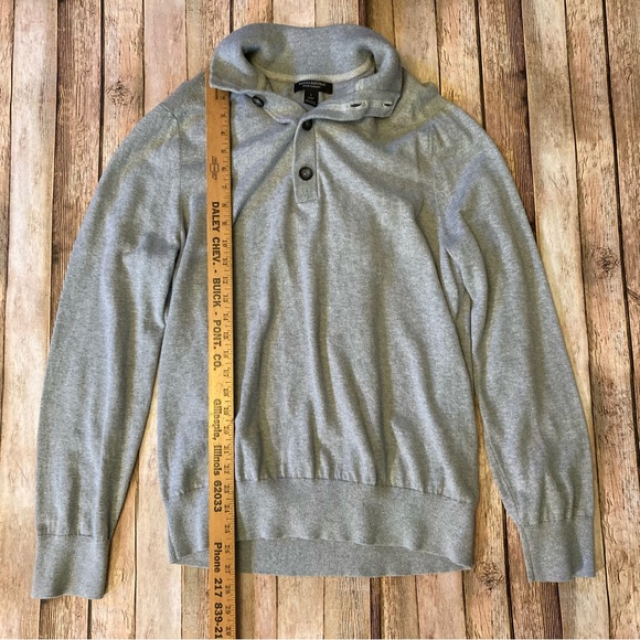 EUC Banana Republic Sweater Mens Large Cotton Cashmere 1/4 Button Pullover Gray - Picture 2 of 8